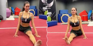 Esha Gupta Dons A Grey Strappy Top Flaunting Her Cl*avge During Workout, Netizens Say "Stop Hurting Hindu Sentiments" For Playing Lord Shiva's Bhajan In Video