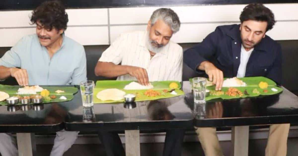Brahmastra Star Ranbir Kapoor, SS Rajamouli & Nagarjuna Enjoy A Traditional South Indian Meal Off A Leaf