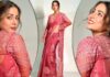 Hina Khan Looks Ethereal In A Mauve Pink Saree With A Cape – See Pics