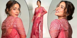 Hina Khan Looks Ethereal In A Mauve Pink Saree With A Cape – See Pics