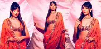 Nora Fatehi Dazzles In A Fiery Orange Coloured Saree, Pairs With A Sequinned Blouse