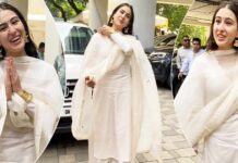 Sara Ali Khan Looks No Less Than A Malai Kulfi In An Off-White Silk Suit At Ganapati Puja