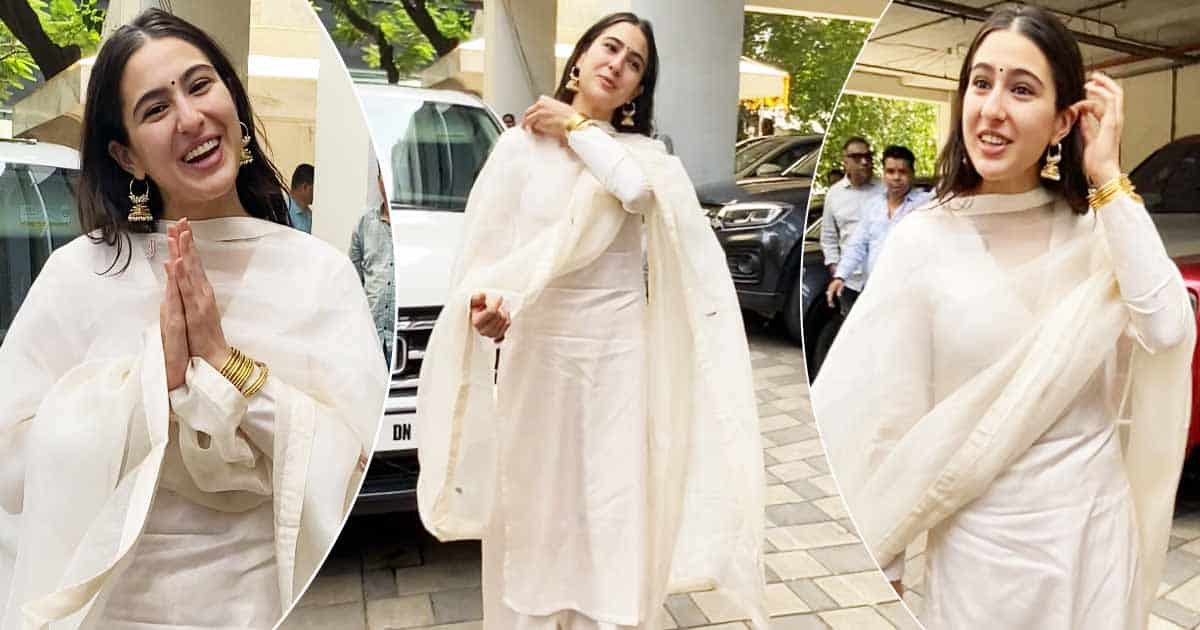Sara Ali Khan Looks No Less Than A Malai Kulfi In An Off-White Silk Suit At Ganapati Puja