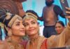 Trisha Krishnan poses with Aishwarya Rai Bachchan on 'Ponniyin Selvan' set