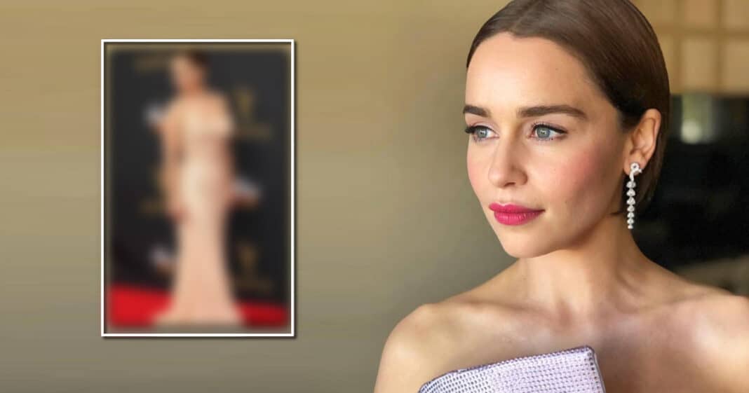 When ‘mother Of Dragons Emilia Clarke Risked A Np Slip In A Plunging Neckline Shimmery Gown