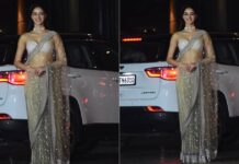 Ananya Panday Looks Elegant In A Shimmery Saree With Plunging Neckline Bralette Blouse