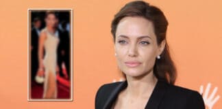 Angelina Jolie Once Wore A Stunning Nude Gown With A Plunging Neckline & A Thigh High Slit
