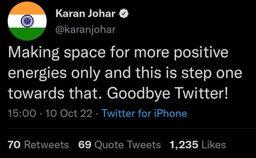 Karan Johar's 'Goodbye Twitter' Tweet Trolled By Netizens(Photo Credit –Instagram/Twitter)