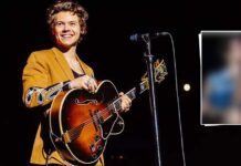 Harry Styles Brought The 70s' Look Back By Donning A Tan & Denim Jacket With Fringe & Rhinestone Detailing