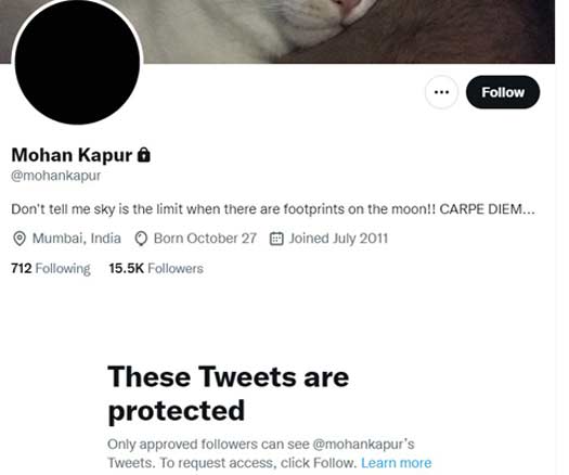 Mohan Kapoor Turns His Twitter Account Into Restricted Mode Amidst MeToo Allegations