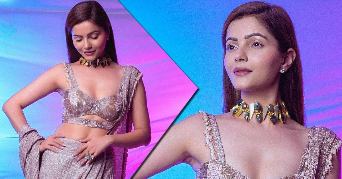 Rubina Dilaik Dons A Trending Dusty Mauve Coloured Saree With A Bralette Blouse