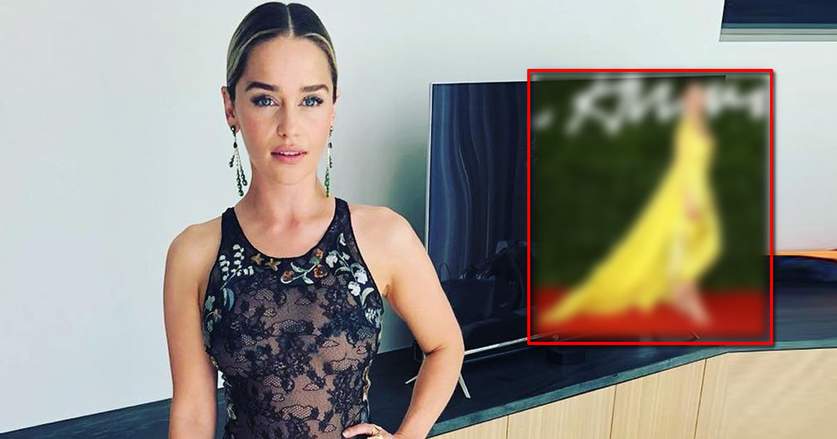When Emilia Clarke's Dramatic Cut-Out Design At Her B**bs Made Many Heads Turn As She Slayed In A Bright Yellow Schiaparelli Gown, Check Out