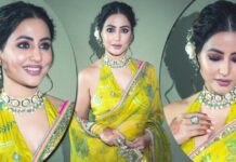 Hina Khan Shines Bright Like A Diamond In A Yellow Saree With Halter-Neck Blouse