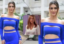 Kriti Sanon Pulls A Rachel Green As She Steps Out In A Blue Bodycon Dress Giving Out Some Extra Detailing While The Netizens Troll Her