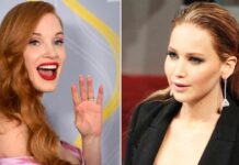Jessica Chastain Pulls Off A Jennifer Lawrence As She Fumbles On Stairs While Walking Up To The Stage - Watch
