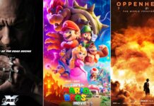 Fast X - Super Mario Bros. - Oppenheimer ke posters ka collage Lena and andar bhi dalna
