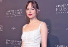 Dakota Johnson Once Shone Bright Like A Star In A White Seamless Slip Gown & Added A Touch Of Spice With Deep-V Neckline