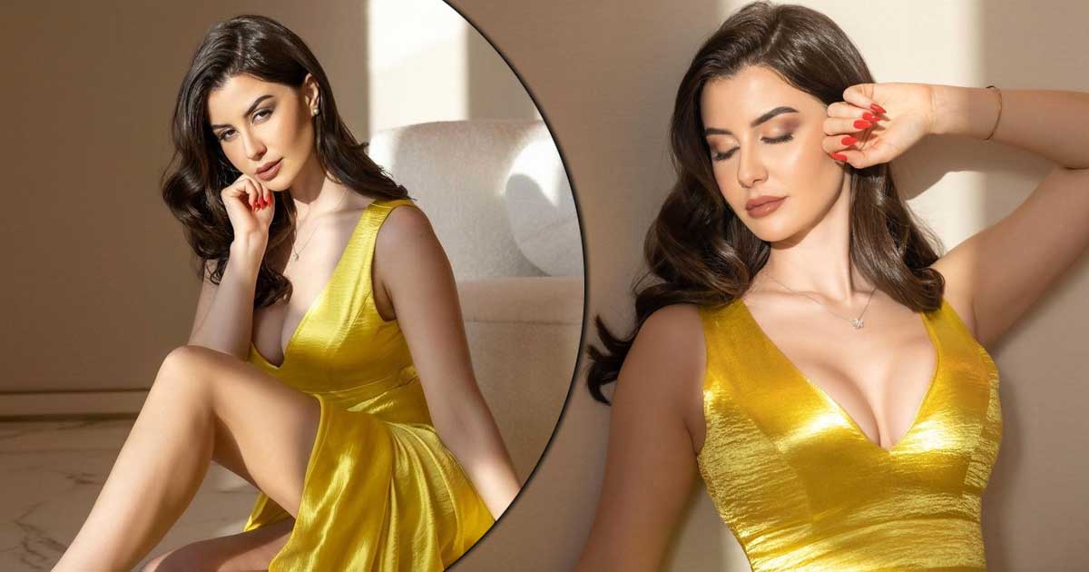 Giorgia Andriani Appears Like A Ray Of Sunshine In A Yellow Satin Sultry Plunging Neckline Robe, Manages Steals The Present & Hearts – Pics