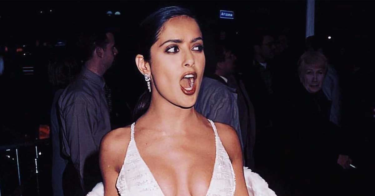 Salma Hayek Once Left Us All Spellbound In A Sultry White Halterneck Dress That Exhibit Her Cl*avage and Perfectly Hugged Her Curvaceous Bod