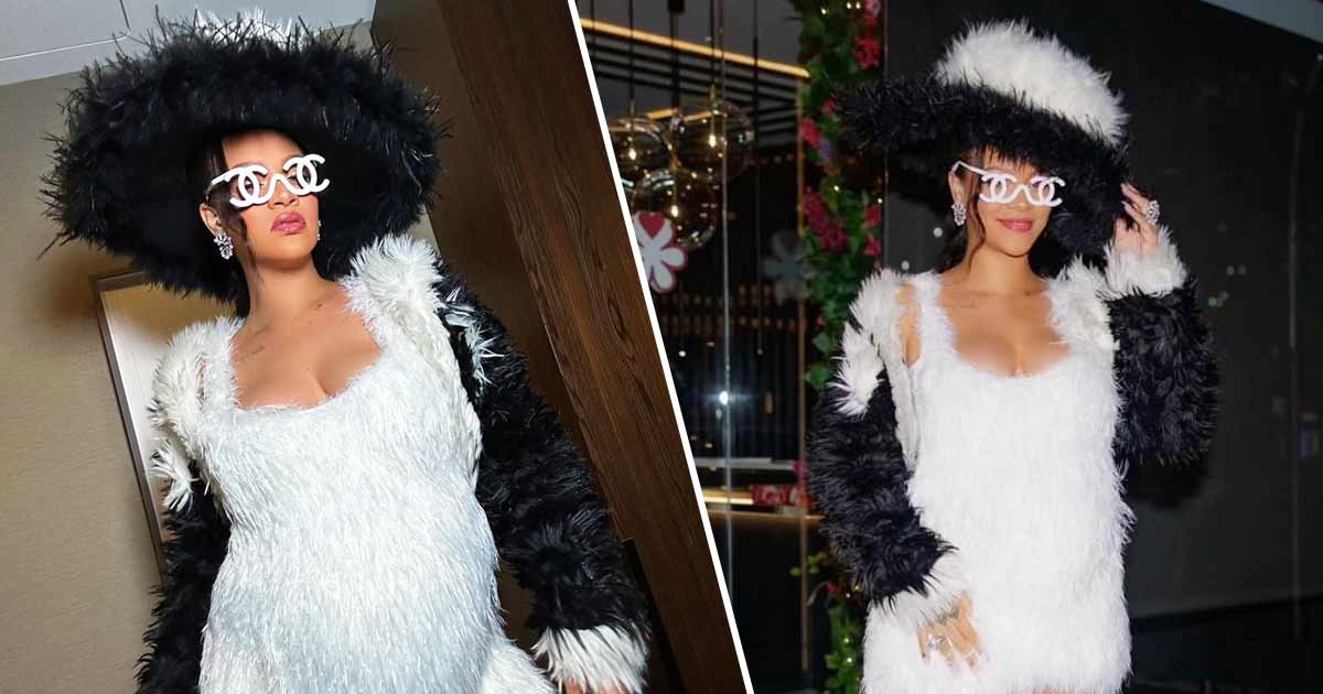 Rihanna Steps Out In A Furry Mini Dress Flaunting Her B*sty Cl*avage & Baby Bump Ahead Of Met Gala 2023