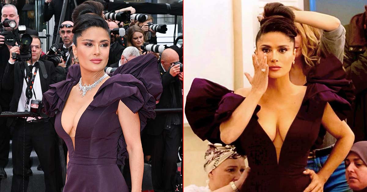 Salma Hayek Flaunts Her Cleav*ge For The World To See In A S*xy Plunging Neck Purple Gown, She’s Aging Like Expensive Fine Wine!