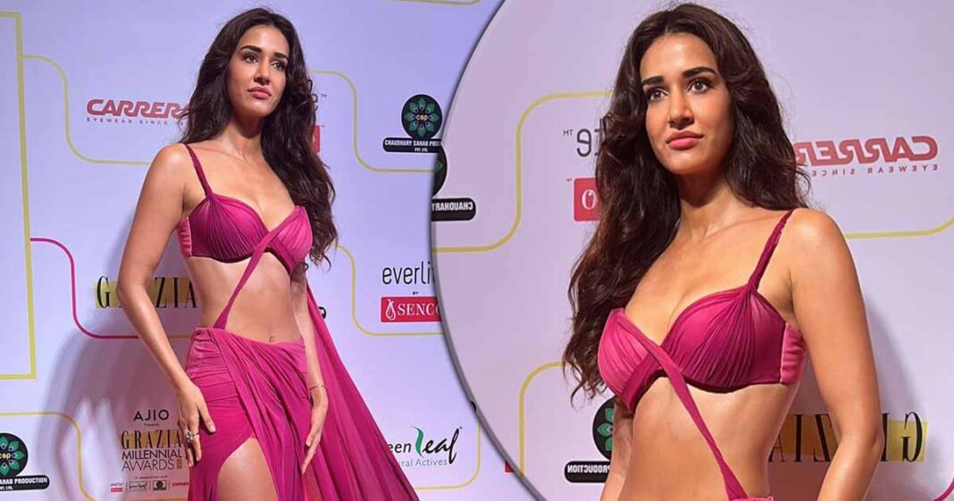 Disha Patani Dons A S Xy Pink Ensemble With A Plunging Neckline Flaunting Her Busty Assets