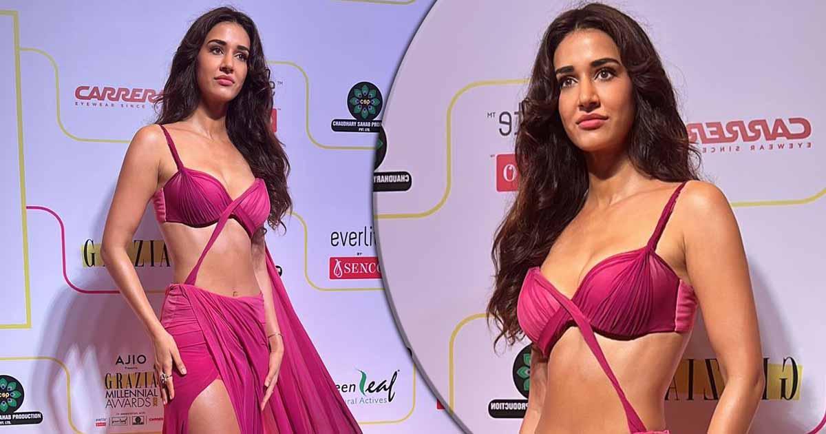 Disha Patani Dons A S Xy Pink Ensemble With A Plunging Neckline Flaunting Her Busty Assets